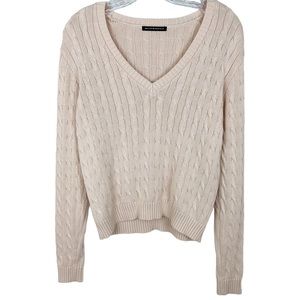 Brandy Melville women’s cable knit sweater baby pink v-neck